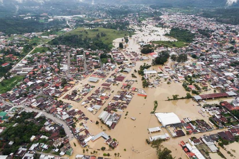 Flooded Cobán, Alta Verapaz, Guatemala after Hurricane Eta